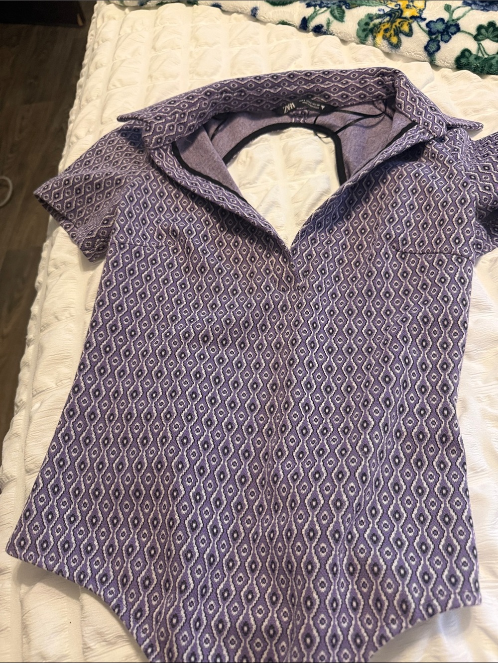 Zara Lavender Diamond-Print Polo Tee